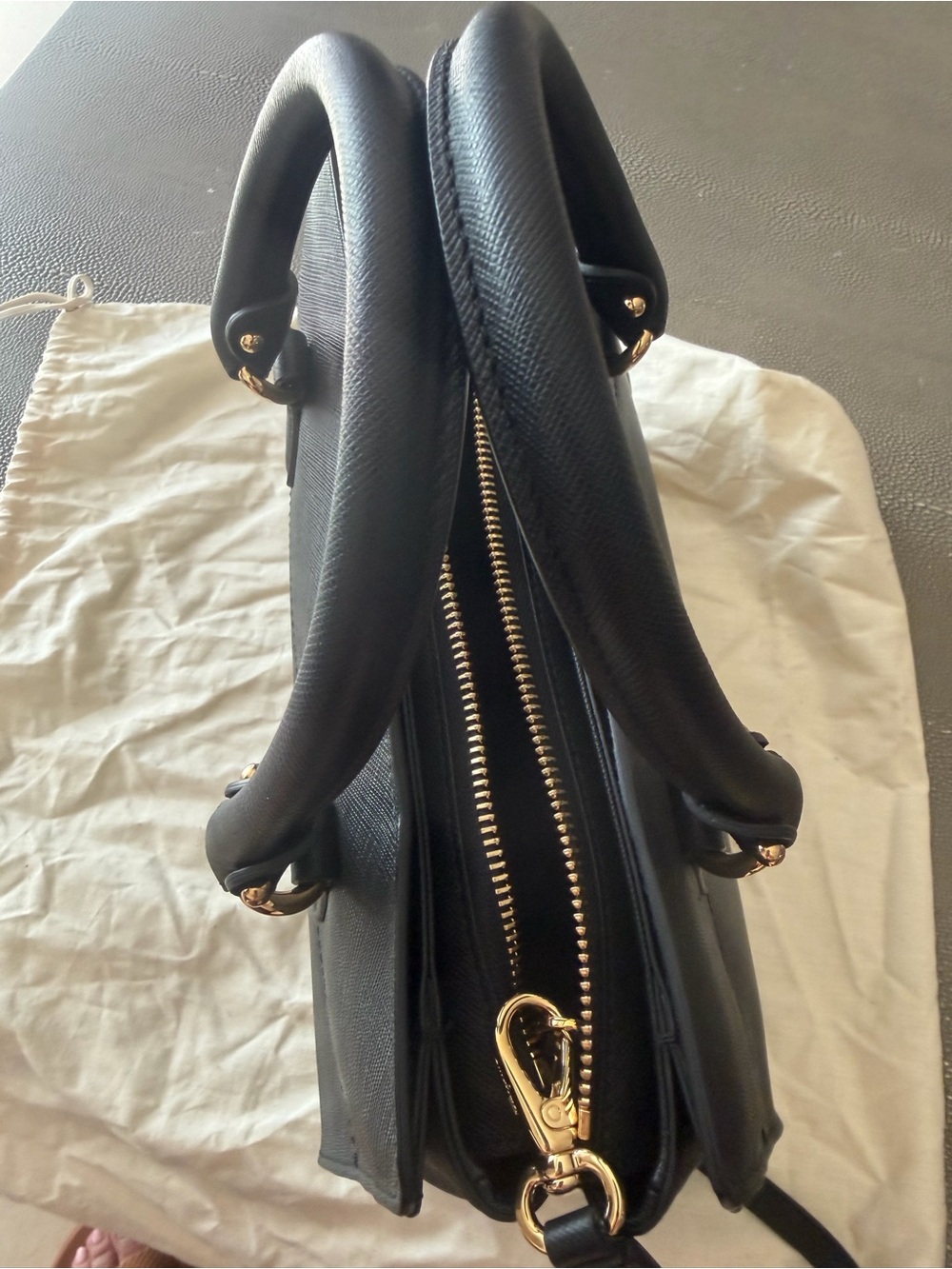 Salvatore Ferragamo Black Leather Satchel with Gold Gancini Hardware - Picture 6 of 13